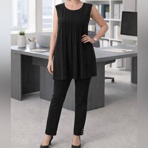 Calvin Klein Collection Black Midi Dress & Leggings Set Large Sleeveless Pleated